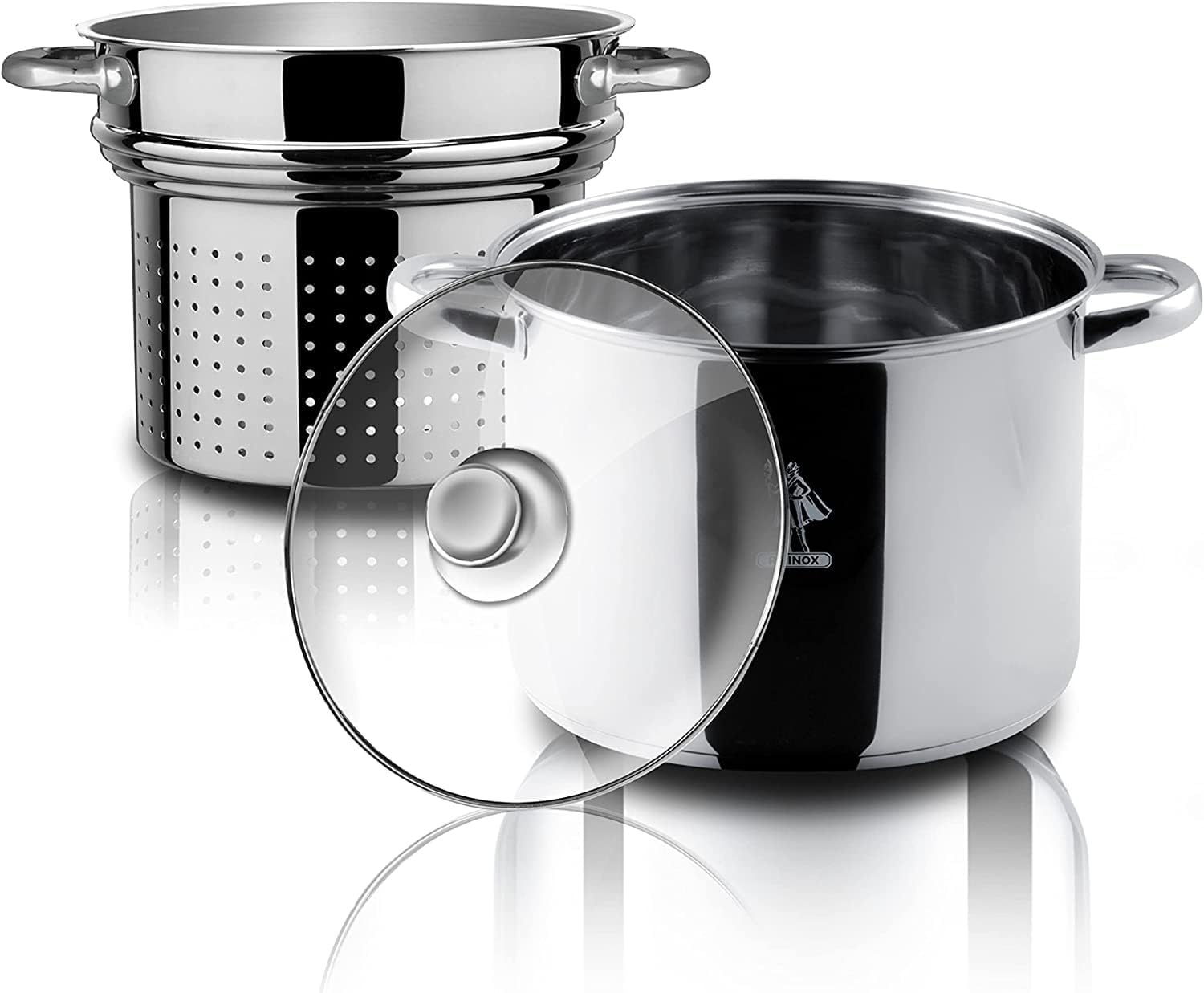 Aeternum Cooking Pot 22cm with Drain and Glass Lid Stainless Steel